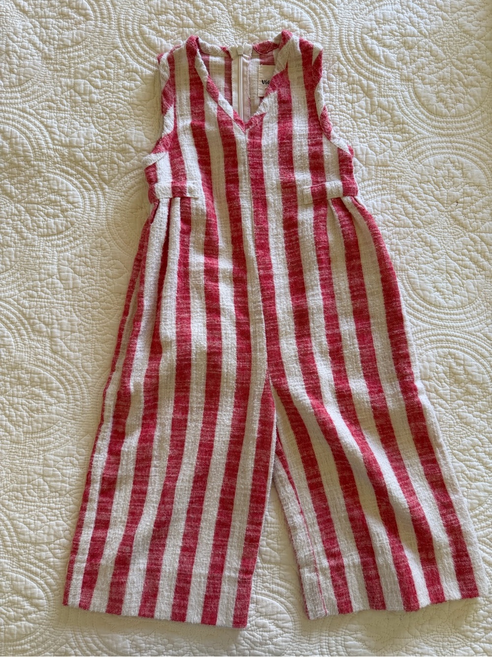 Striped Sleeveless Kids Jumpsuit in Red and Cream